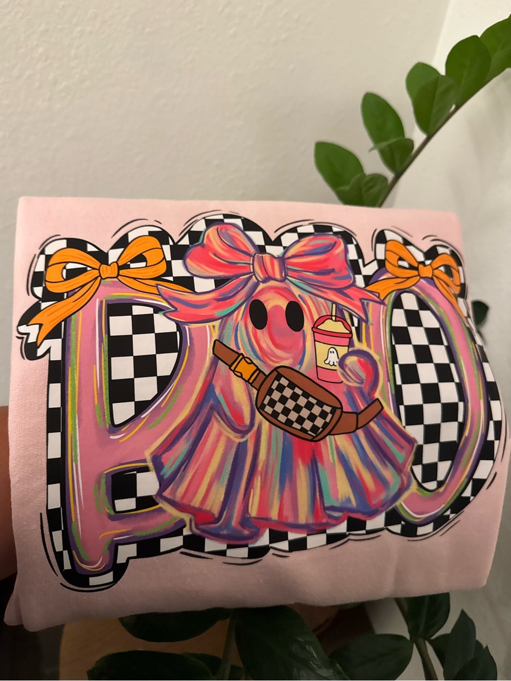 Gildan Pink Ghost Rainbow Bow Art Print Pillow Cover